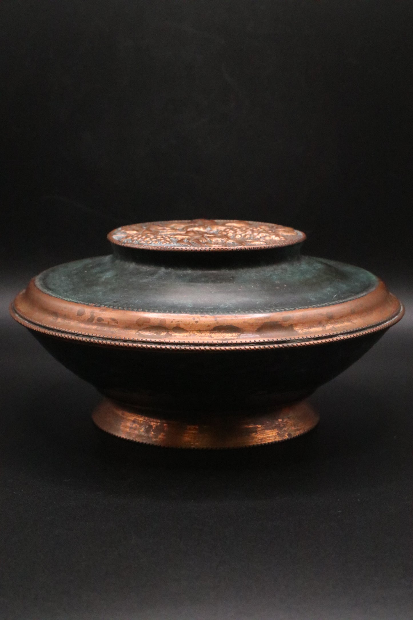 VINTAGE JUDAICA COPPER AND VERDIGRIS BOWL WITH LID