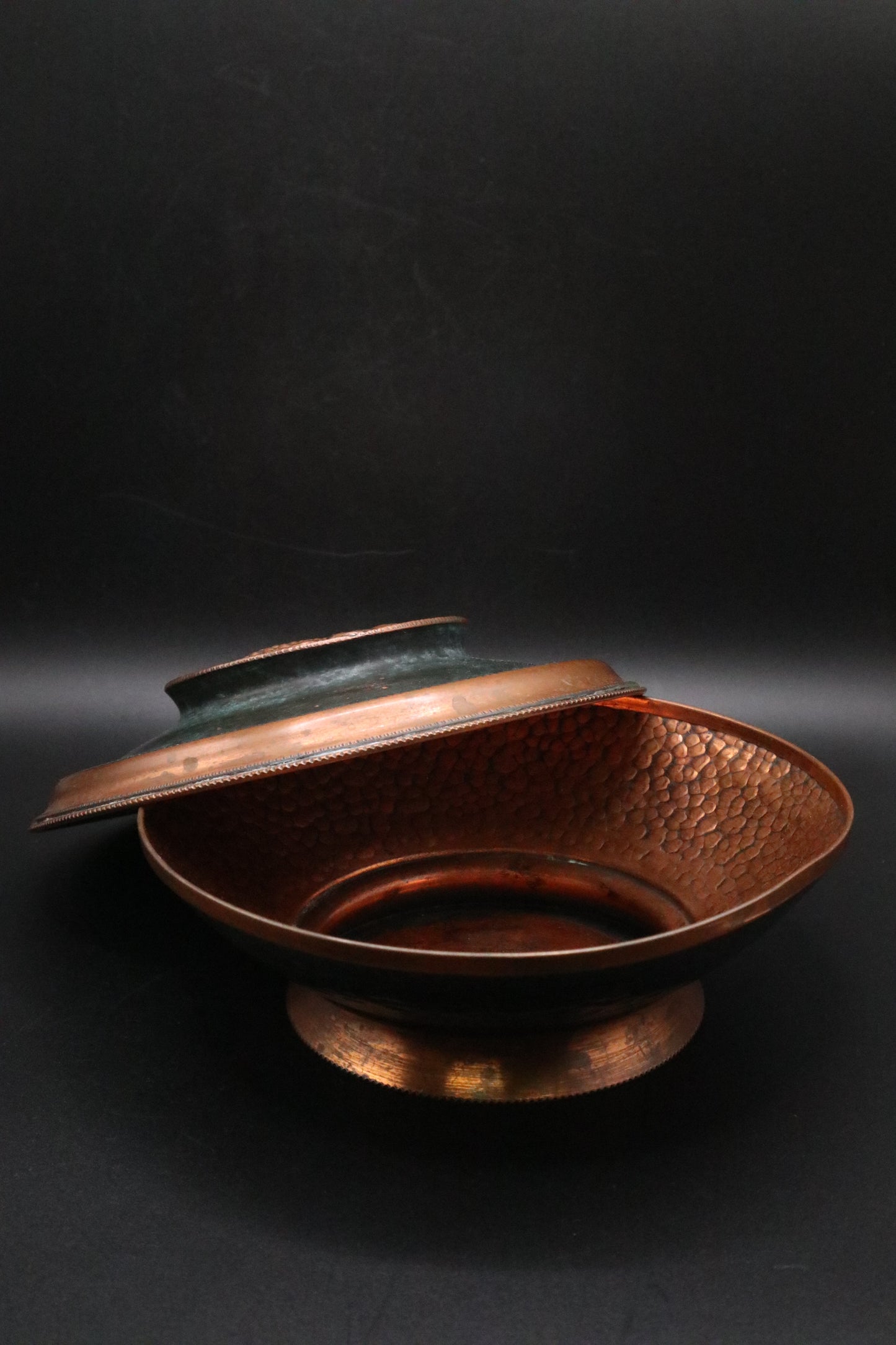 VINTAGE JUDAICA COPPER AND VERDIGRIS BOWL WITH LID