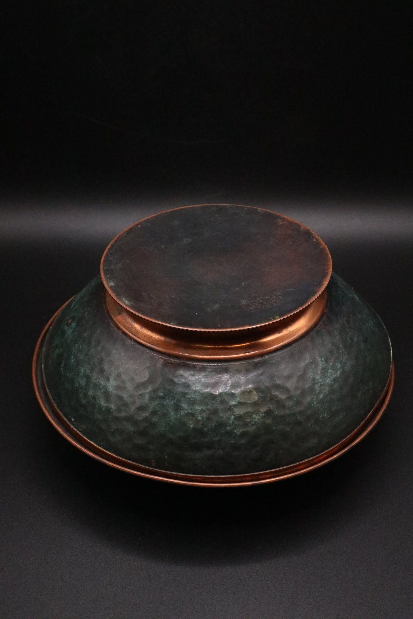 VINTAGE JUDAICA COPPER AND VERDIGRIS BOWL WITH LID