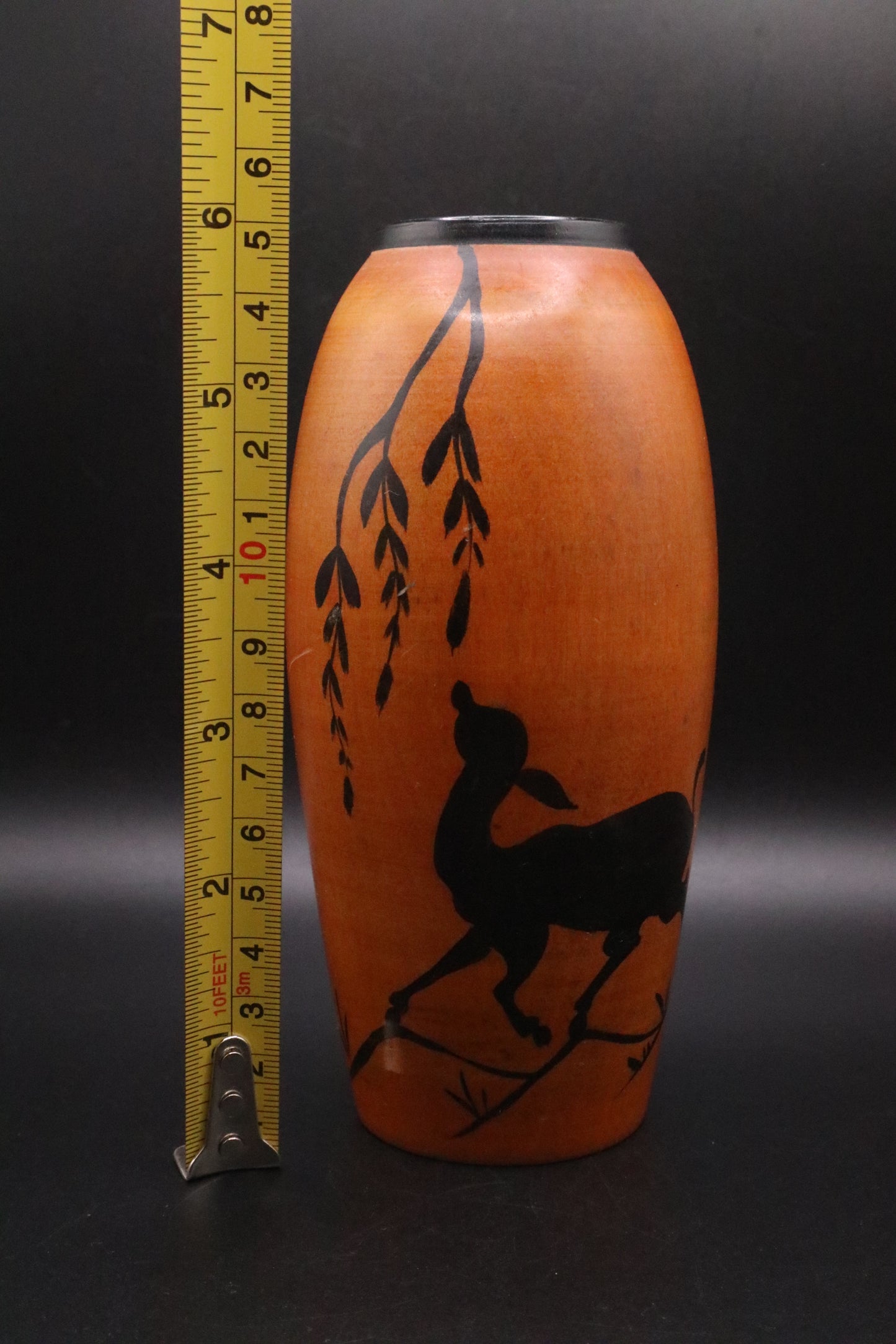 VINTAGE HAND CRAFTED SILHOUETTE DEER AND WILLOW TREE VASE