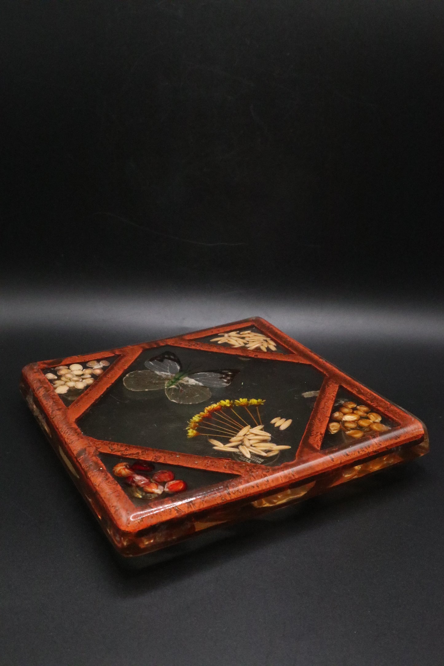 VINTAGE 1970'S LUCITE RESIN TRIVET BUTTERFLY GARDEN POT HOLDER