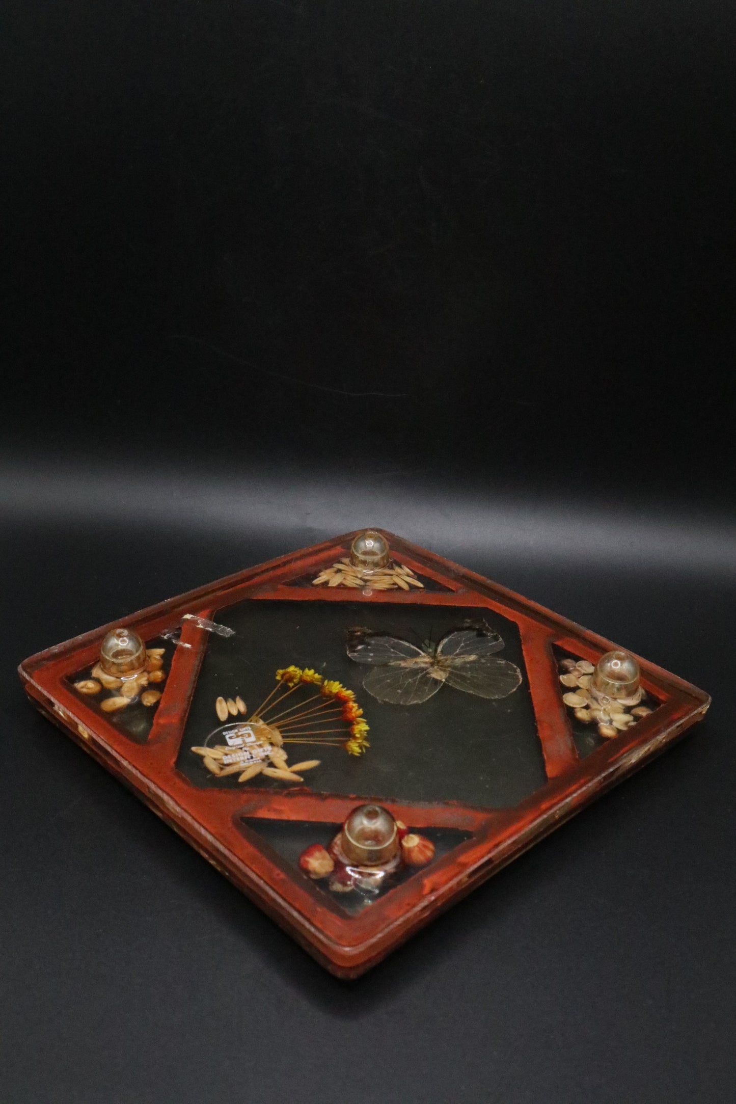 VINTAGE 1970'S LUCITE RESIN TRIVET BUTTERFLY GARDEN POT HOLDER