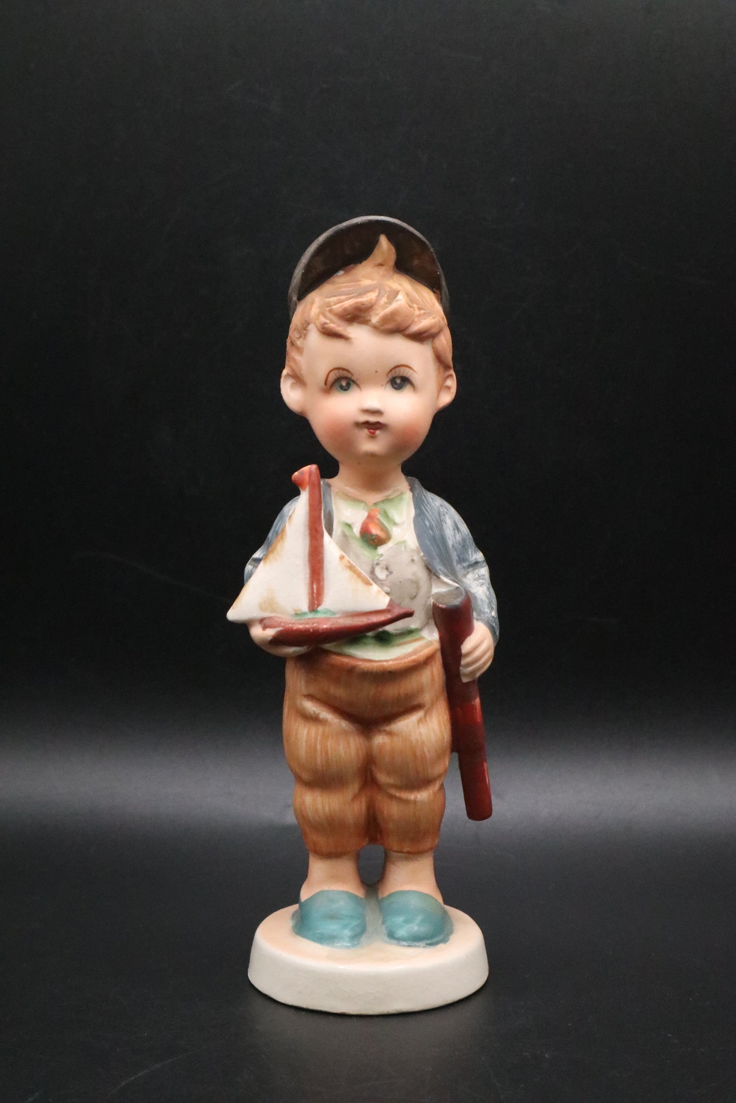 VINTAGE WALES JAPAN FIGURINE BOY WITH SAILBOAT