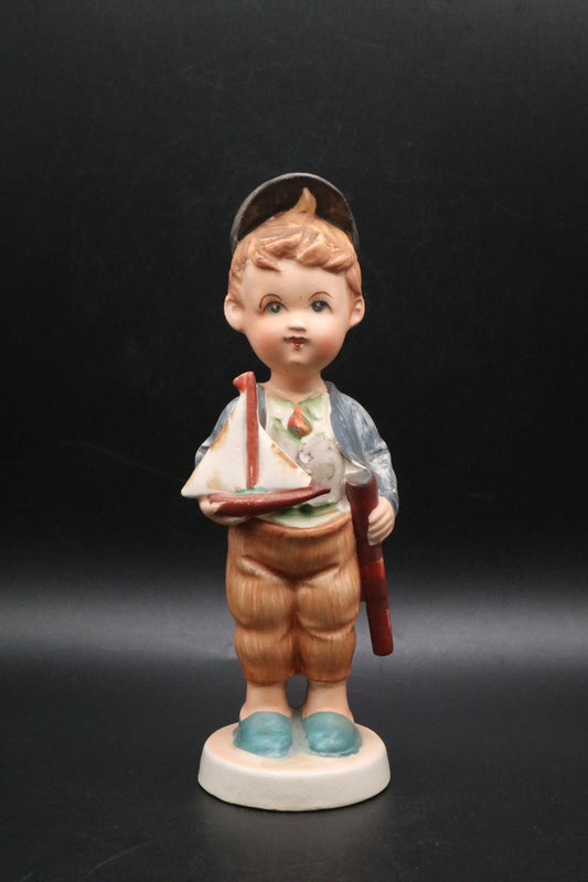VINTAGE WALES JAPAN FIGURINE BOY WITH SAILBOAT