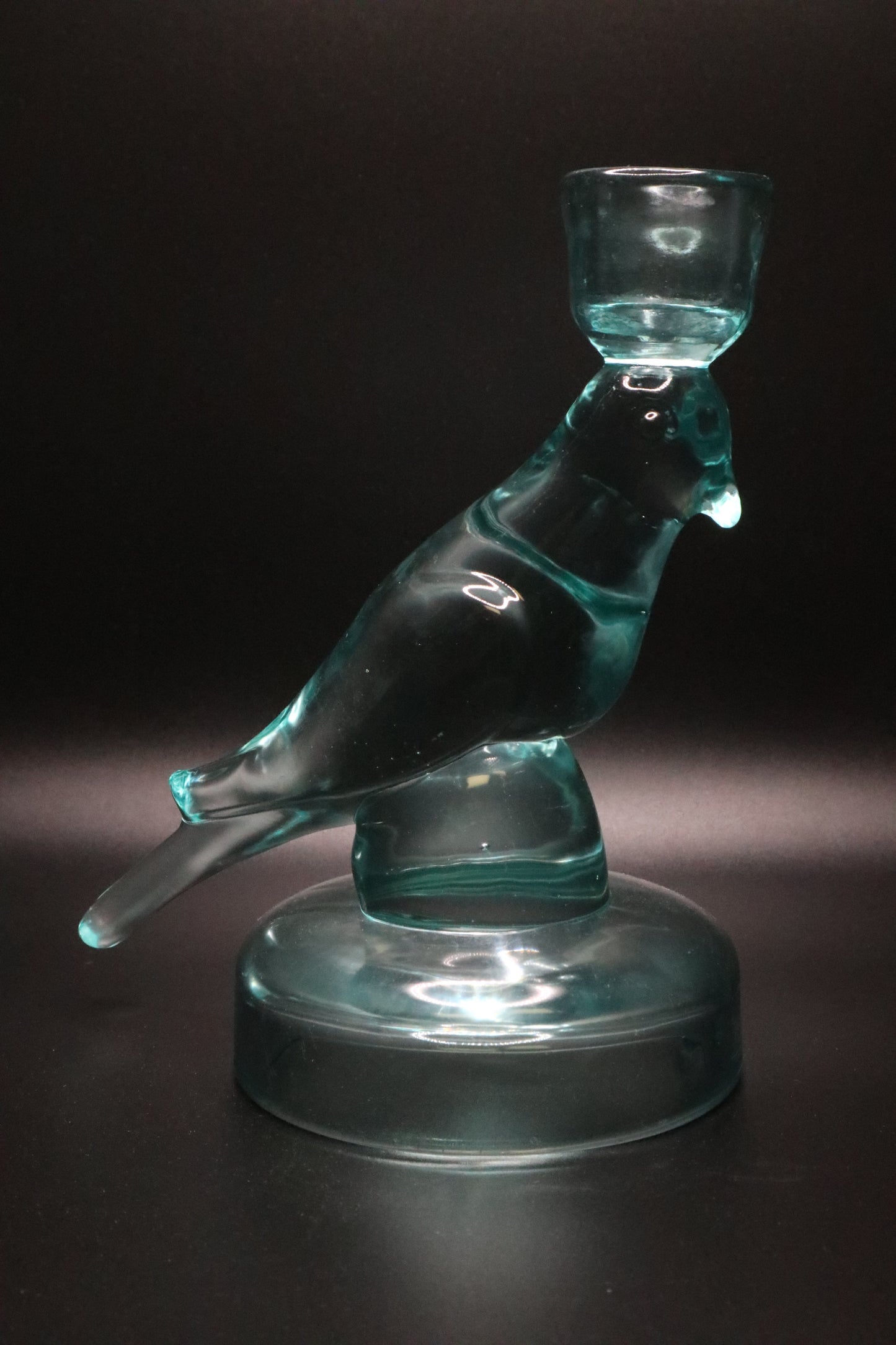 NEL LUSSO TEAL GLASS BIRD CANDLE STICK HOLDER