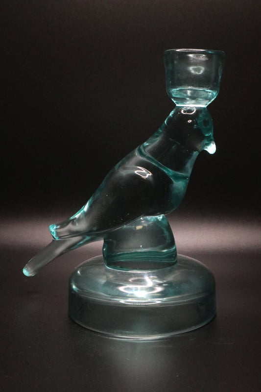 NEL LUSSO TEAL GLASS BIRD CANDLE STICK HOLDER