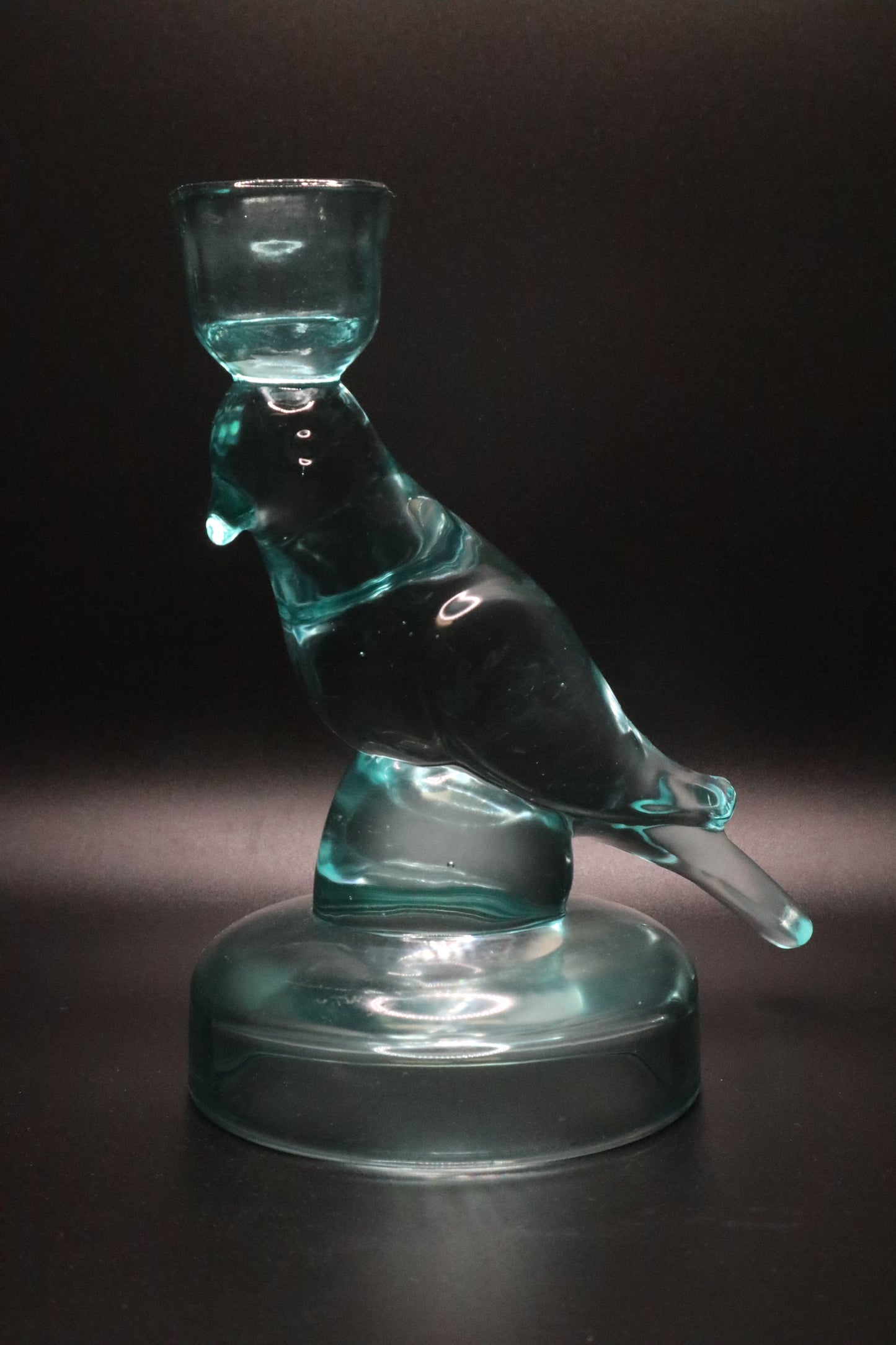NEL LUSSO TEAL GLASS BIRD CANDLE STICK HOLDER