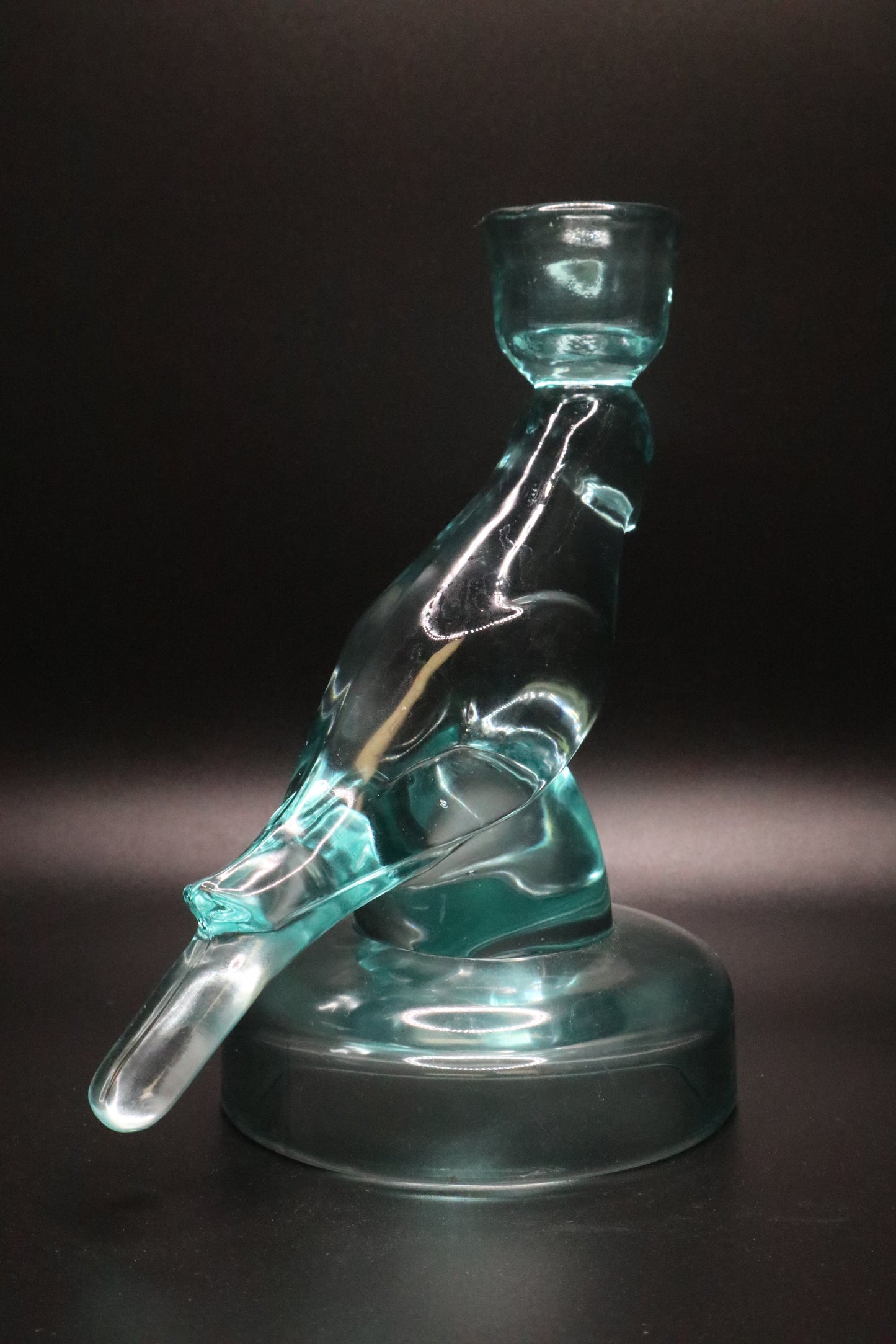 NEL LUSSO TEAL GLASS BIRD CANDLE STICK HOLDER