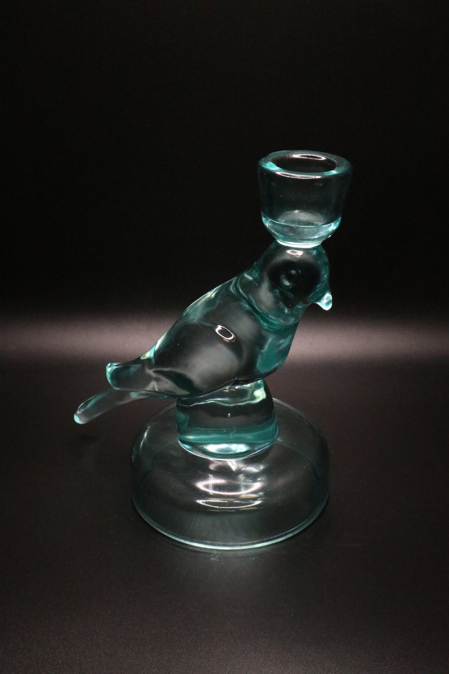 NEL LUSSO TEAL GLASS BIRD CANDLE STICK HOLDER