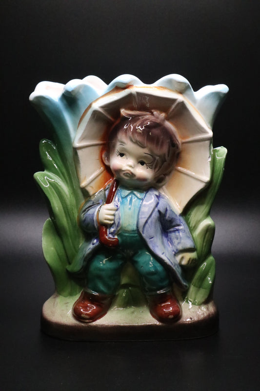 VINTAGE CERAMIC VASE "BAY WITH UMBRELLA" JAPAN