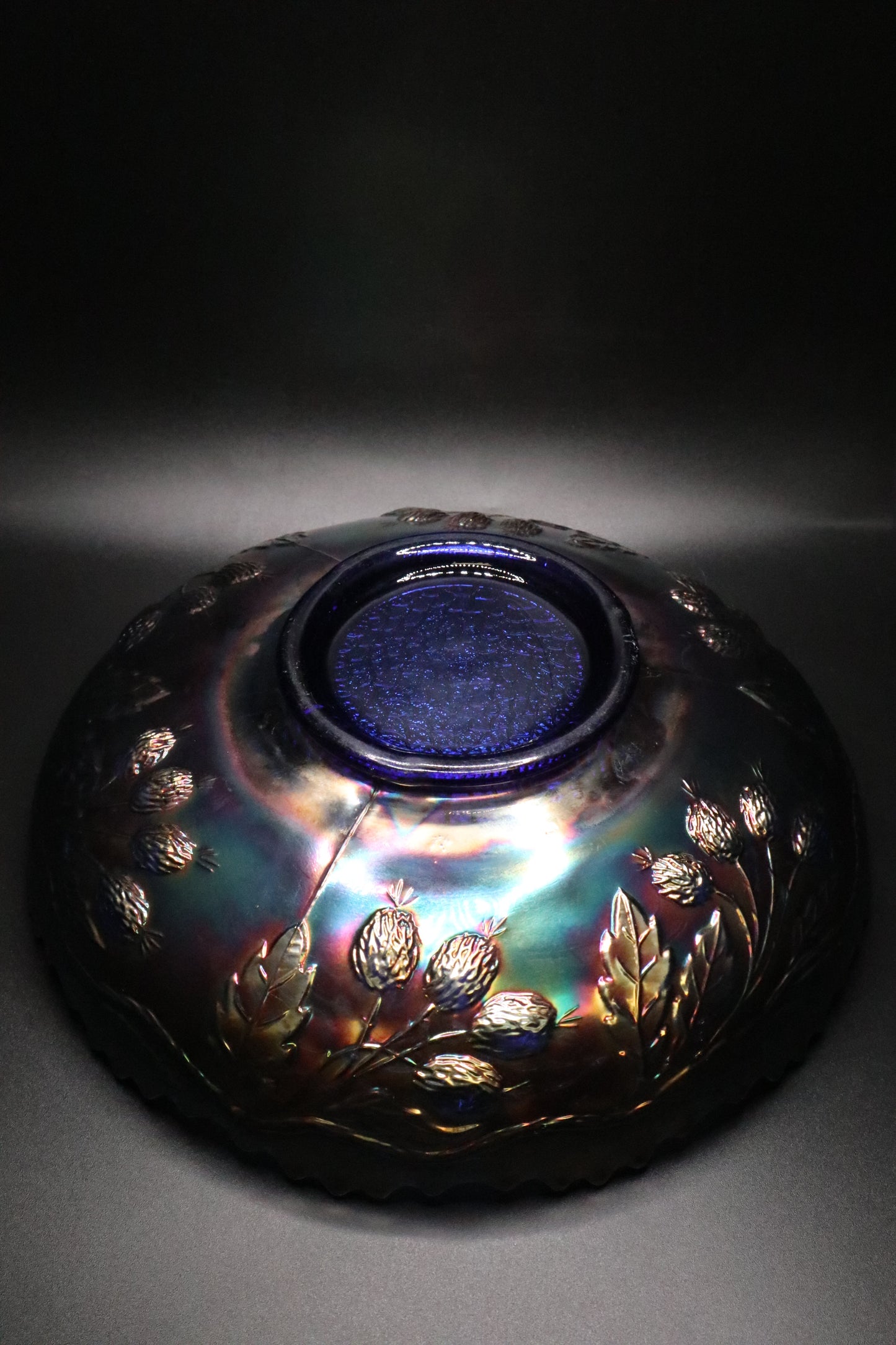 ANTIQUE FENTON BLUE "ORANGE TREE" CARNIVAL GLASS BOWL (AS IS)