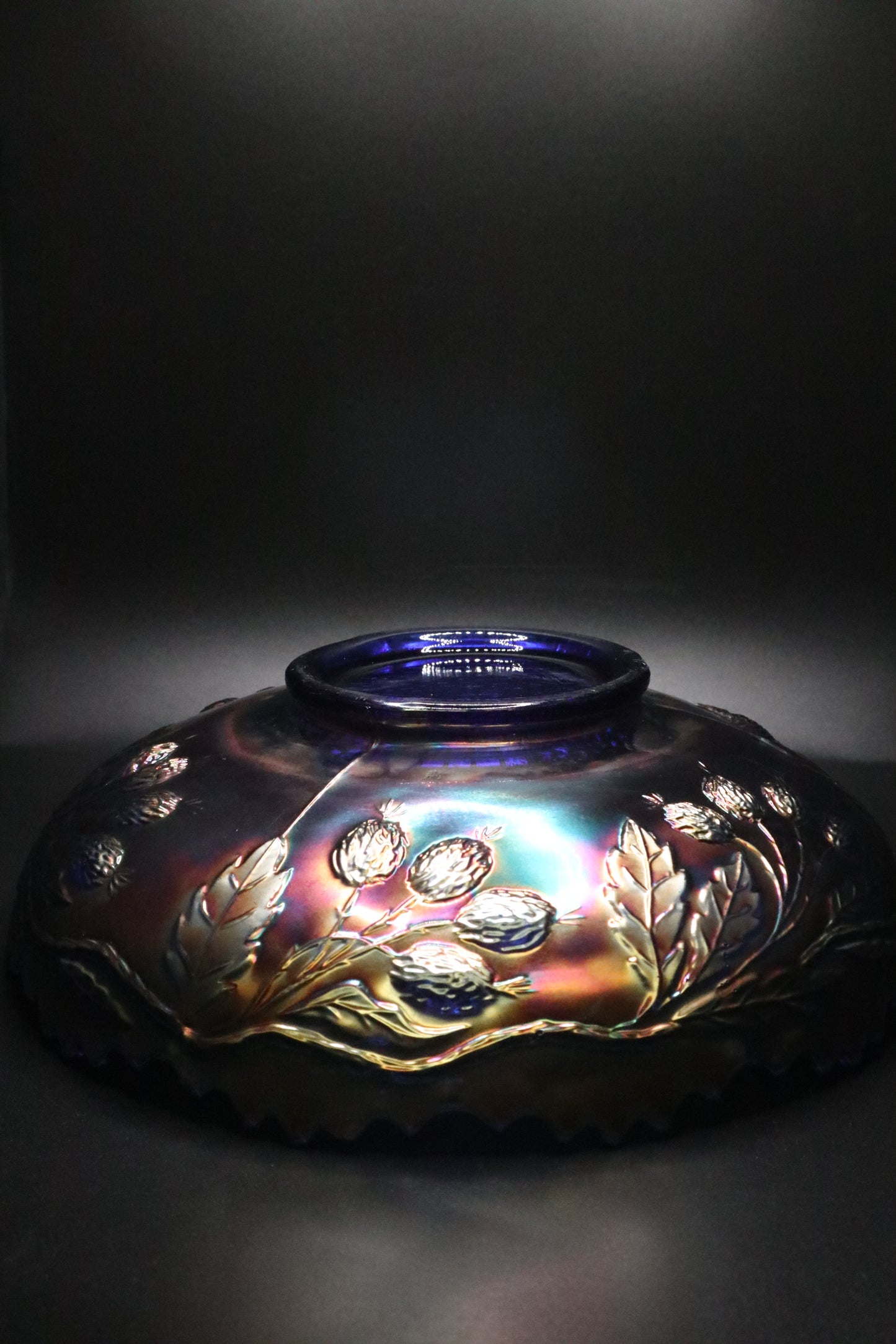 ANTIQUE FENTON BLUE "ORANGE TREE" CARNIVAL GLASS BOWL (AS IS)