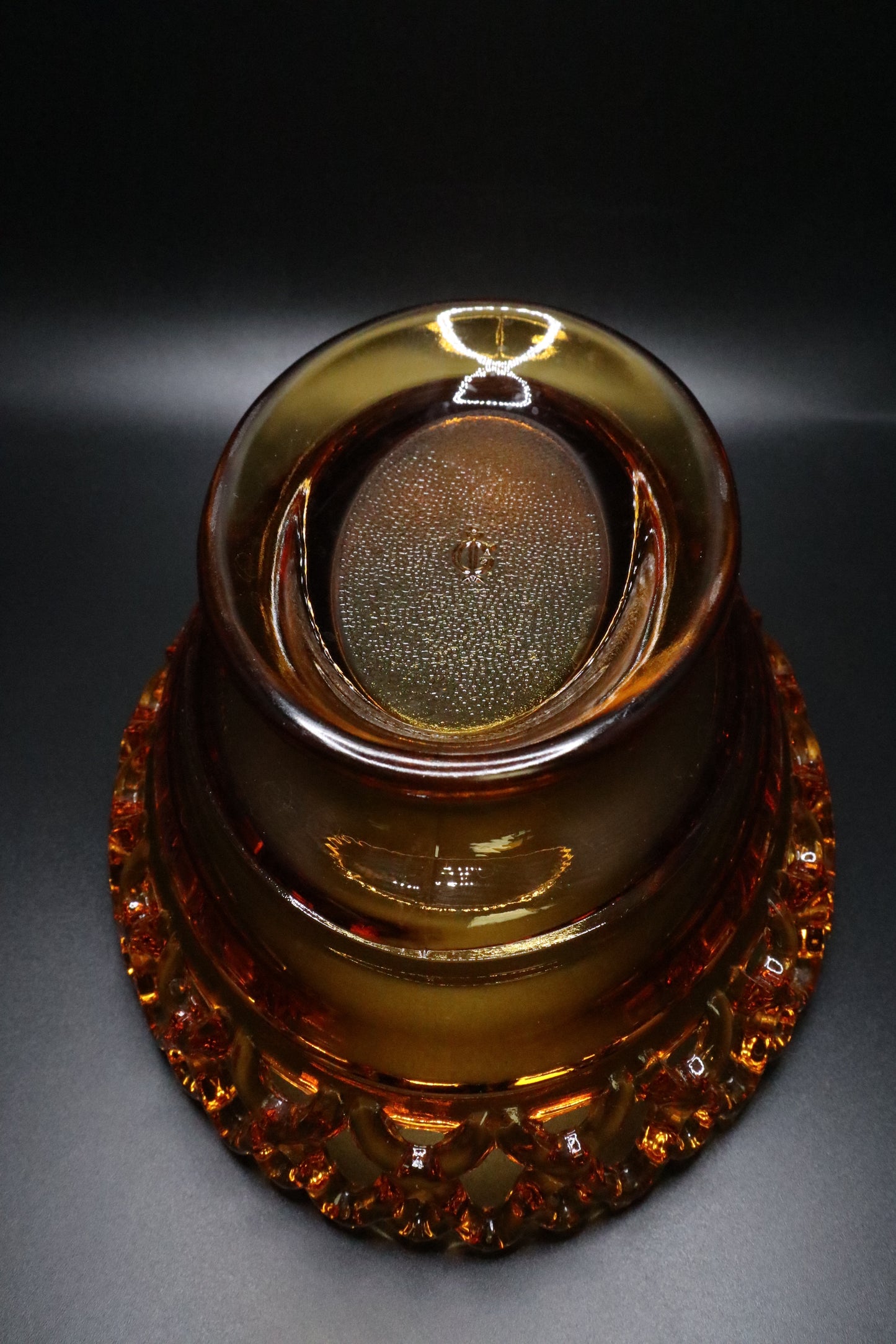 VINTAGE IMPERIAL GLASS AMBER COVERED NESTING LION