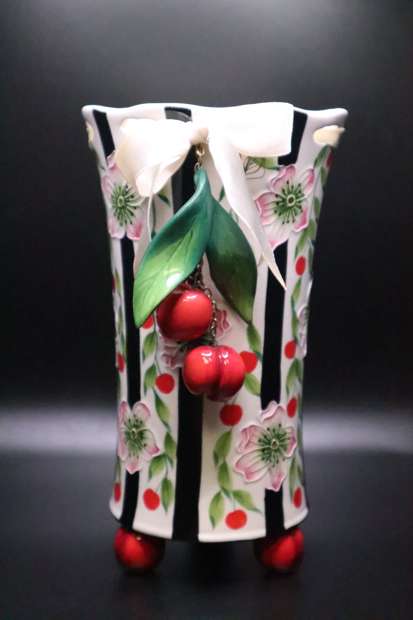VINTAGE BLUE SKY J. MCCAL DESIGN CHERRY BLOSSOMS CERAMIC VASE