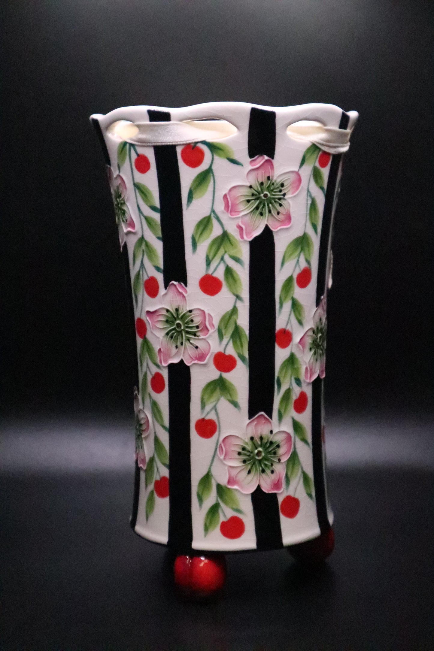 VINTAGE BLUE SKY J. MCCAL DESIGN CHERRY BLOSSOMS CERAMIC VASE
