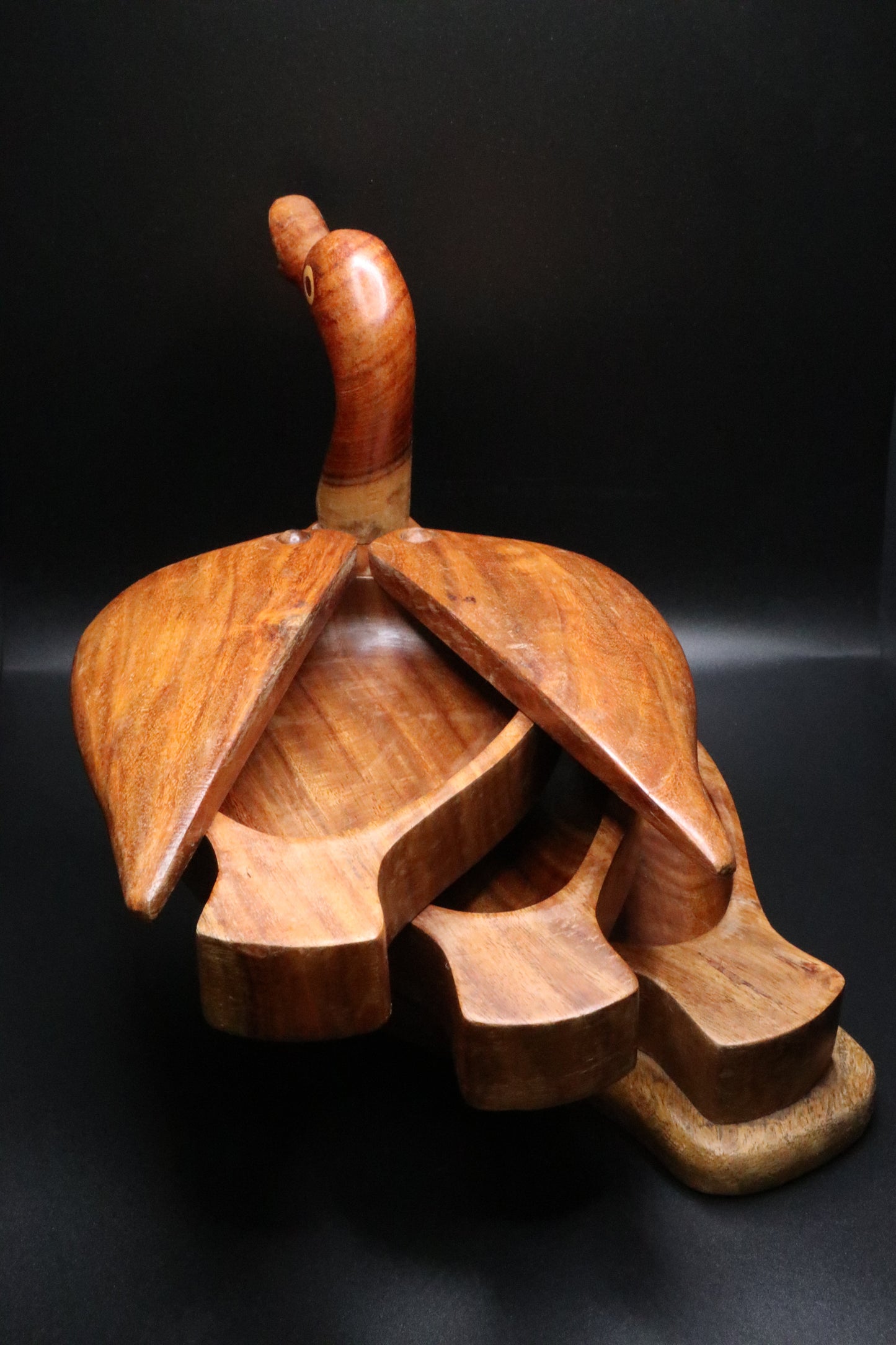 VINTAGE HAND CARVED WOODEN DUCK THREE TIER TRINKET