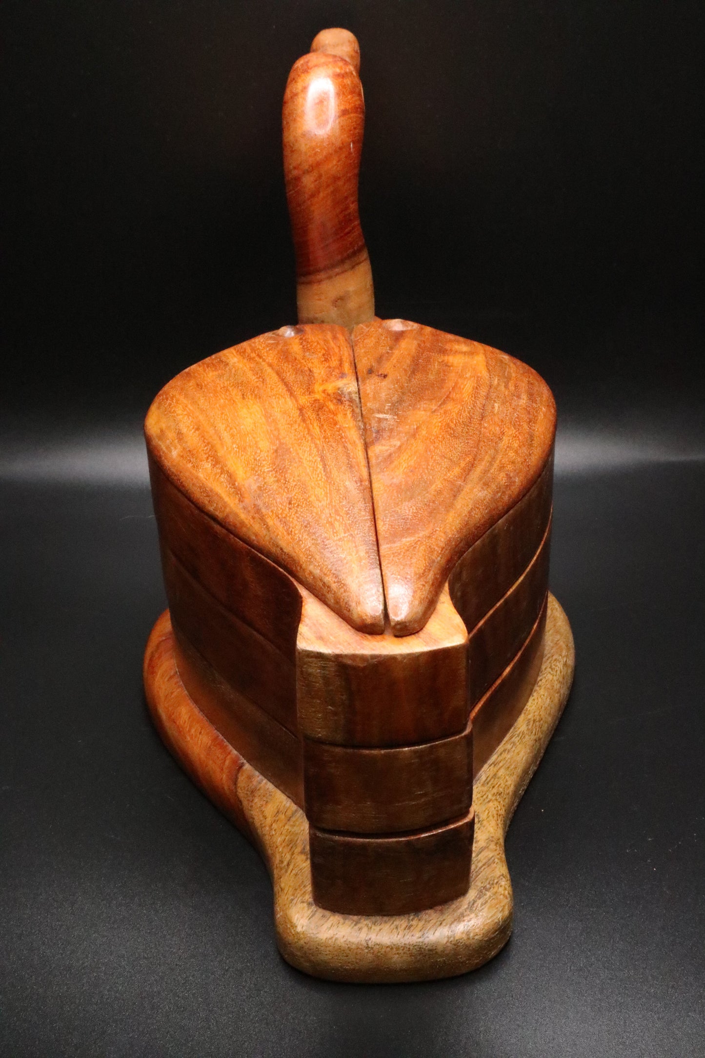 VINTAGE HAND CARVED WOODEN DUCK THREE TIER TRINKET