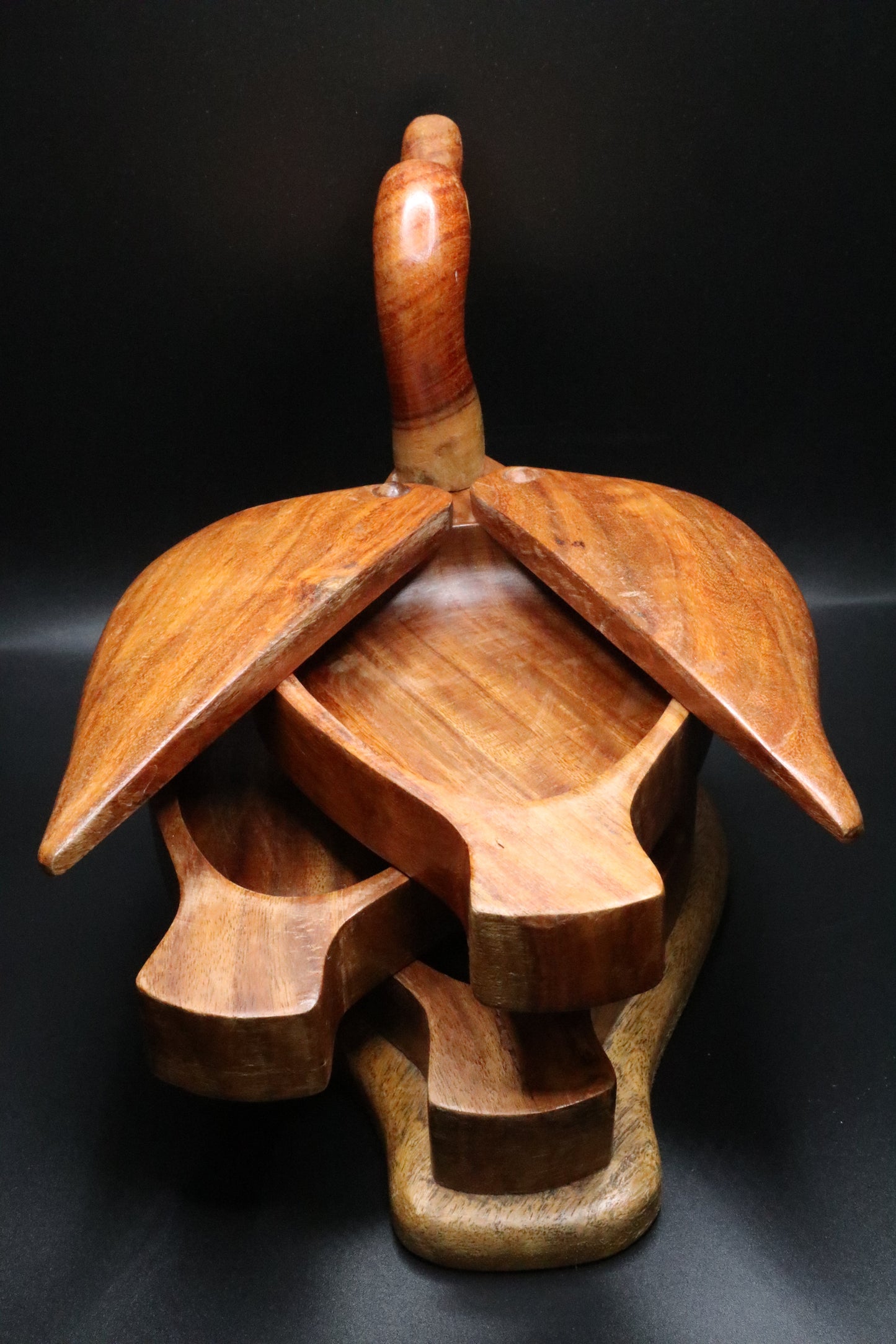 VINTAGE HAND CARVED WOODEN DUCK THREE TIER TRINKET