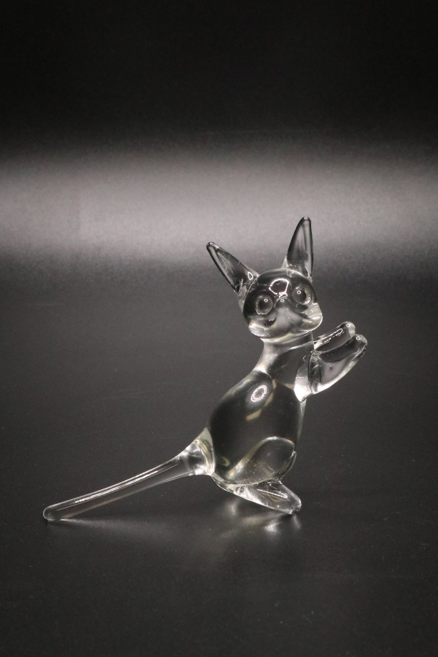 VINTAGE HAND BLOWN CLEAR GLASS CAT