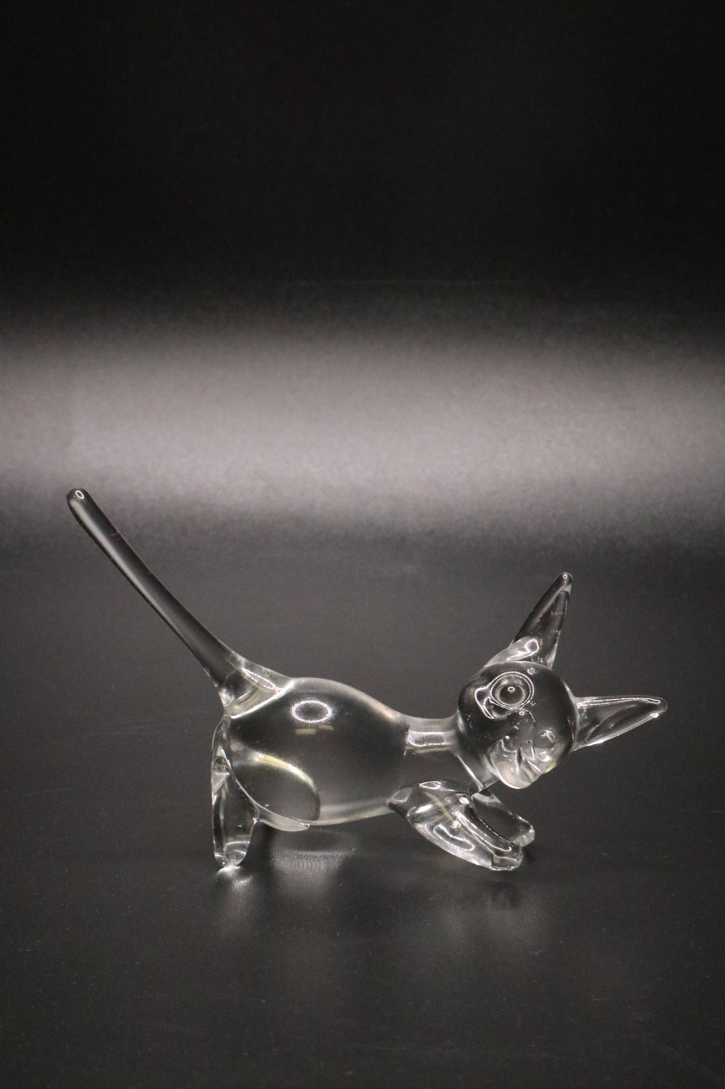 VINTAGE HAND BLOWN CLEAR GLASS CAT