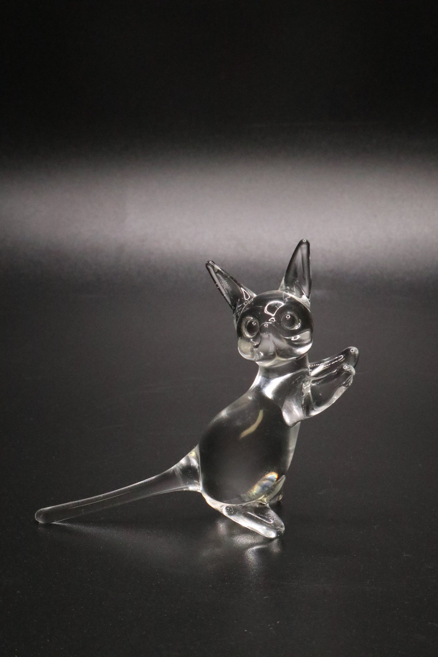 VINTAGE HAND BLOWN CLEAR GLASS CAT