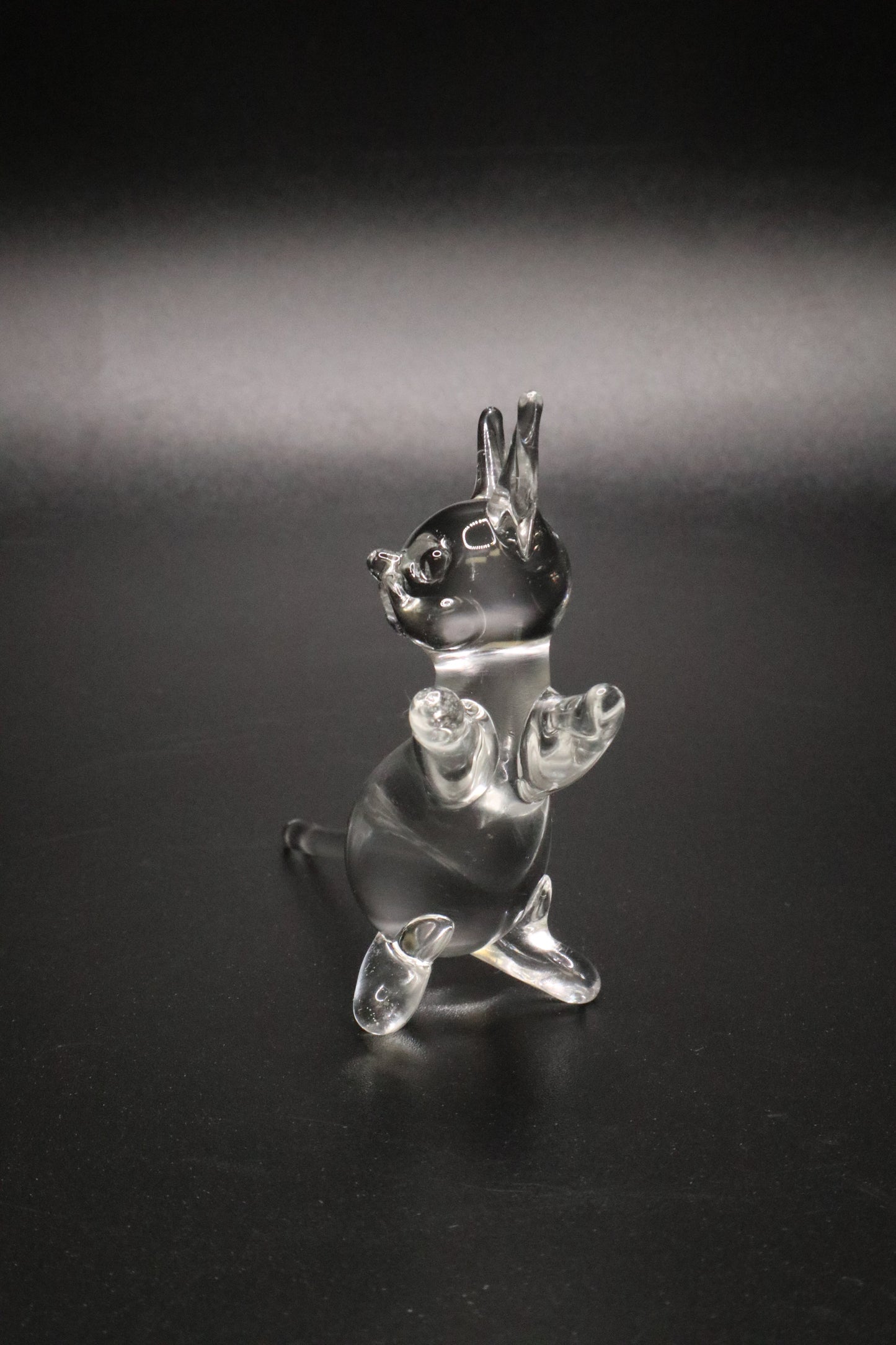 VINTAGE HAND BLOWN CLEAR GLASS CAT