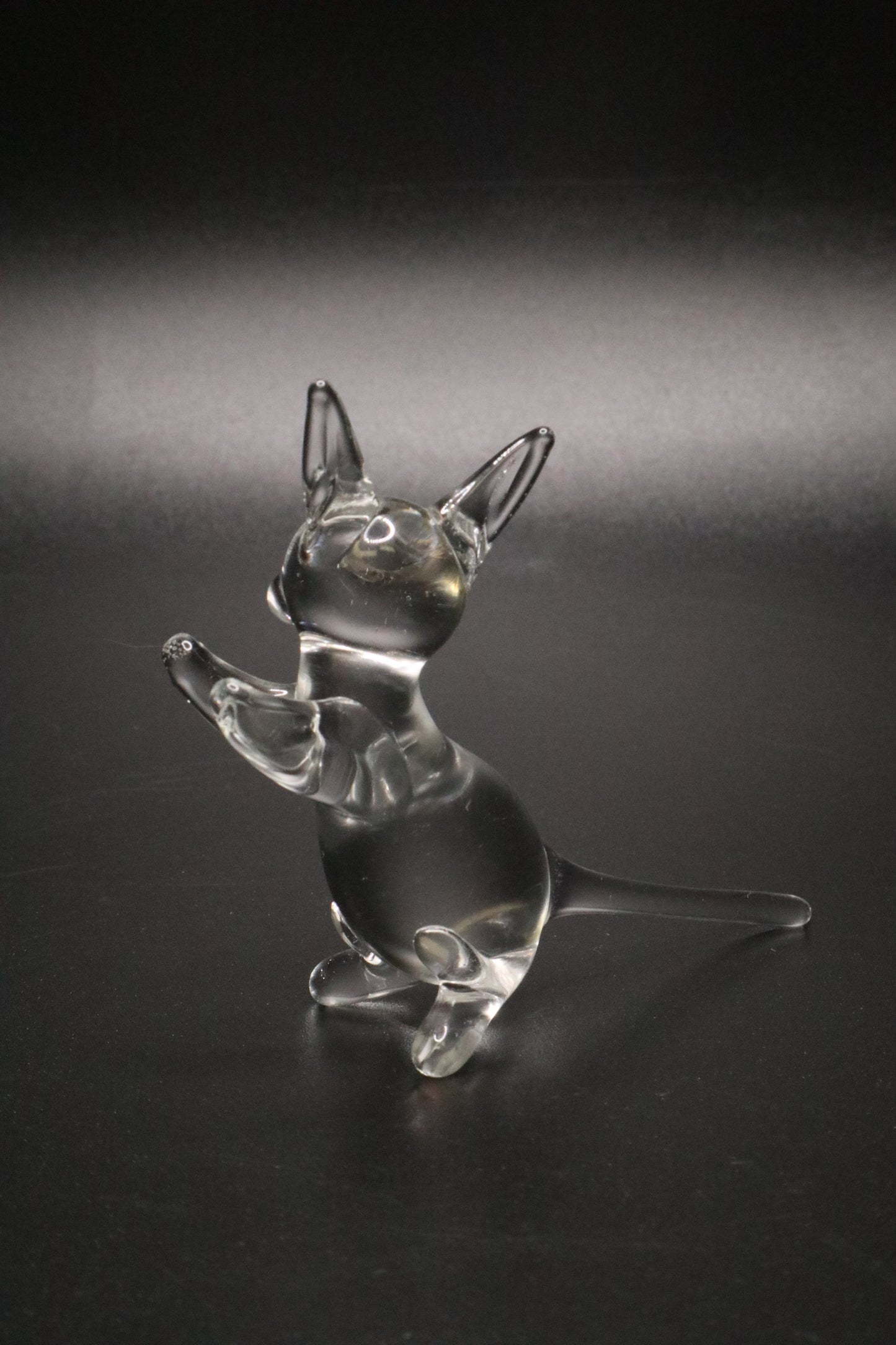 VINTAGE HAND BLOWN CLEAR GLASS CAT