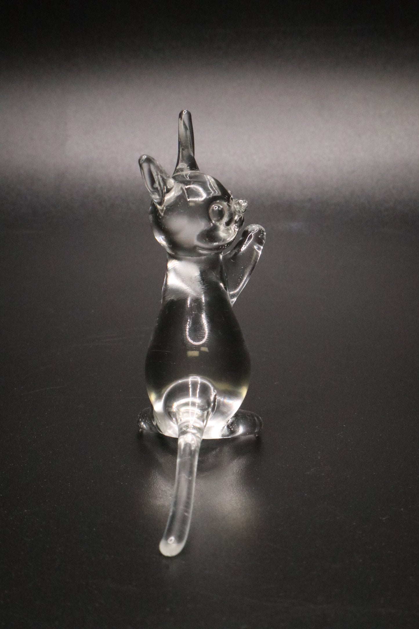 VINTAGE HAND BLOWN CLEAR GLASS CAT