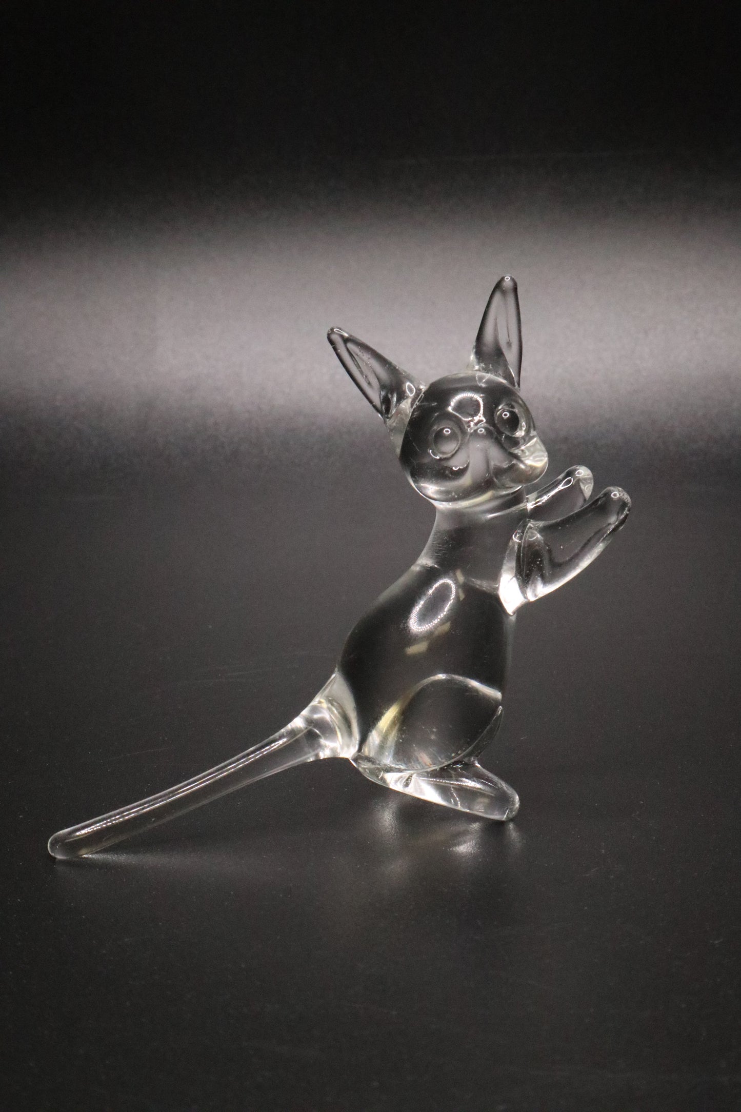 VINTAGE HAND BLOWN CLEAR GLASS CAT