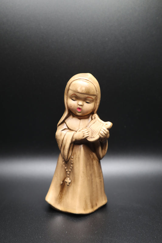 VINTAGE CHALKWARE GOLD NUN WITH HARP BY COMMODORE