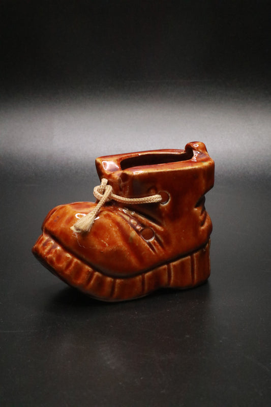 VINTAGE CERAMIC BROWN SHOE TOOTHPICK HOLDER