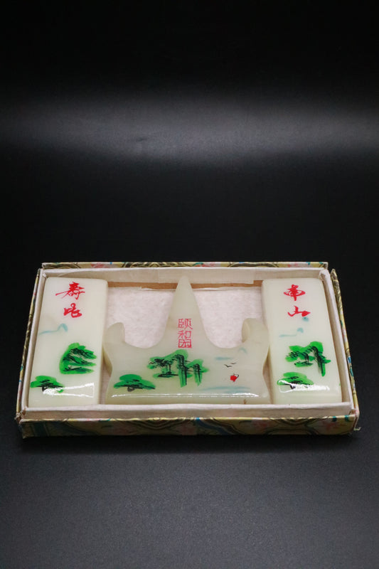VIINTAGE CHINESE THREE PIECE STONE CALLIGRAPHY BRUSH HOLDER