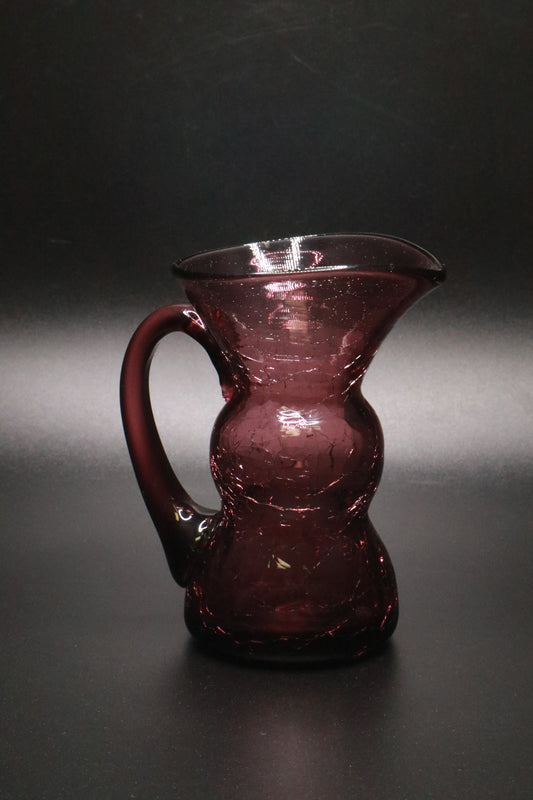 AMETHYST CRACKLE GLASS HAND BLOWN PITCHER