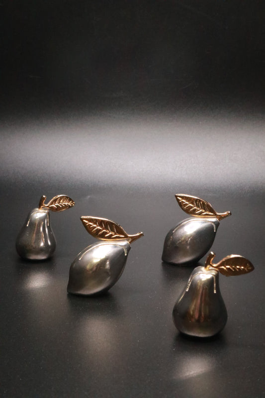 VINTAGE GODINGER SILVER/GOLD PLATED FRUIT PLACE CARD HOLDERS (SET OF 4)