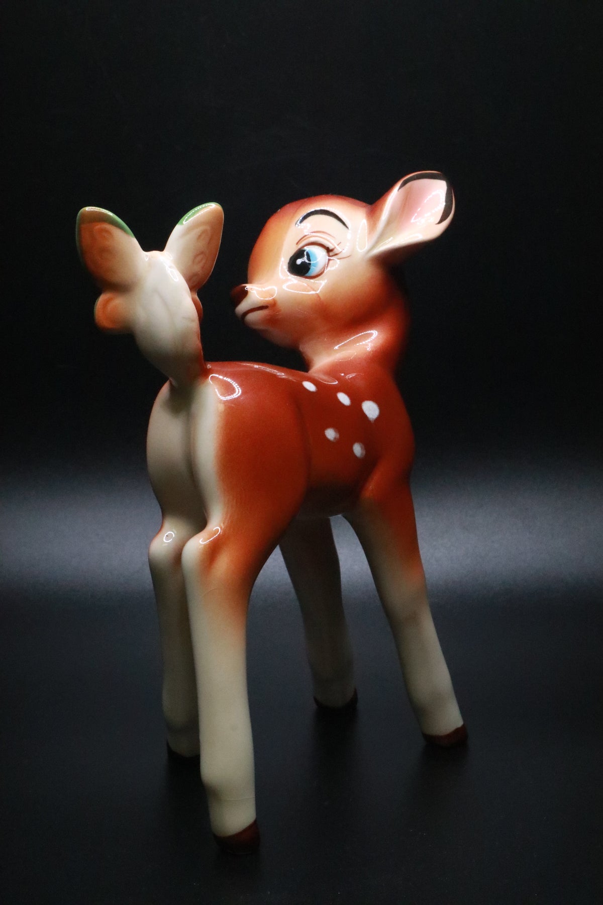 VINTAGE WALT DISNEY PRODUCTIONS JAPAN BAMBI WITH BUTTERFLY CERAMIC FIGURINE