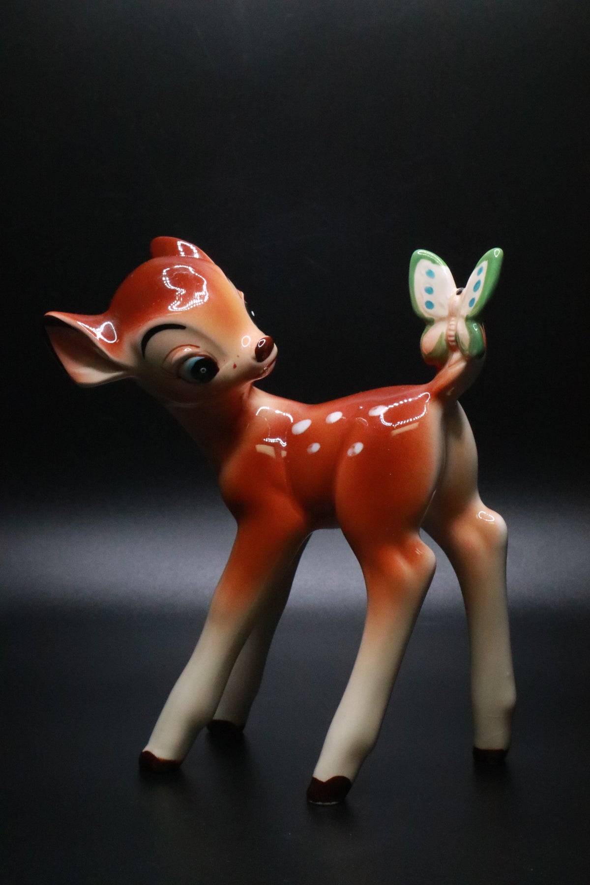 VINTAGE WALT DISNEY PRODUCTIONS JAPAN BAMBI WITH BUTTERFLY CERAMIC FIGURINE