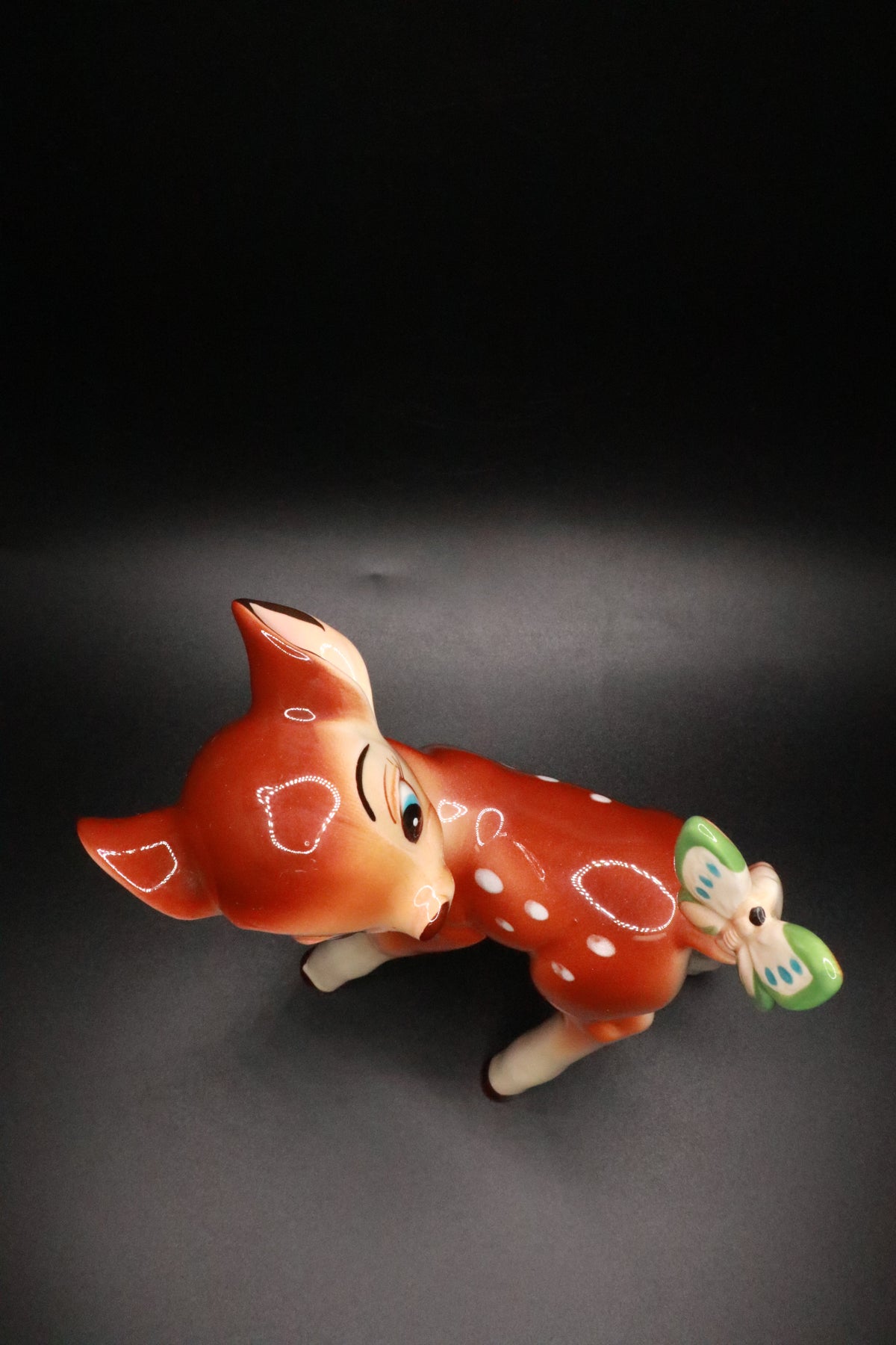 VINTAGE WALT DISNEY PRODUCTIONS JAPAN BAMBI WITH BUTTERFLY CERAMIC FIGURINE