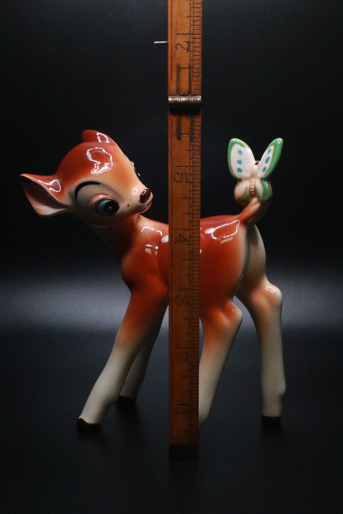 VINTAGE WALT DISNEY PRODUCTIONS JAPAN BAMBI WITH BUTTERFLY CERAMIC FIGURINE