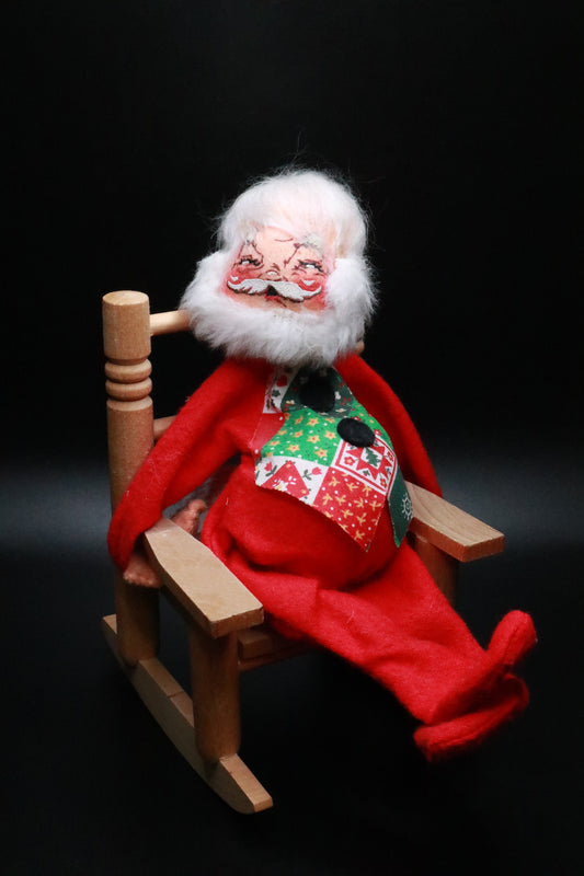 VINTAGE 1963 ANNALEE MOBILITEE SANTA CLAUS IN A WOODEN ROCKING CHAIR