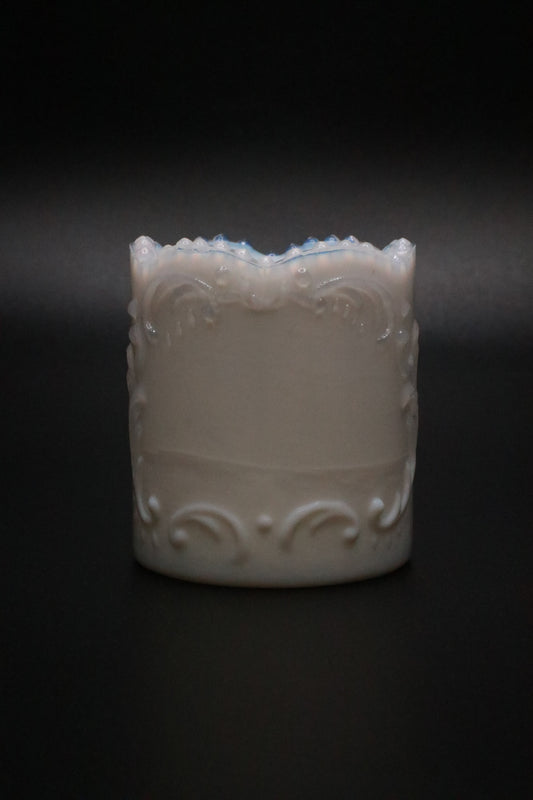 VINTAGE OPALINE MILK GLASS SCROLL DESIGN TOOTHPICK HOLDER
