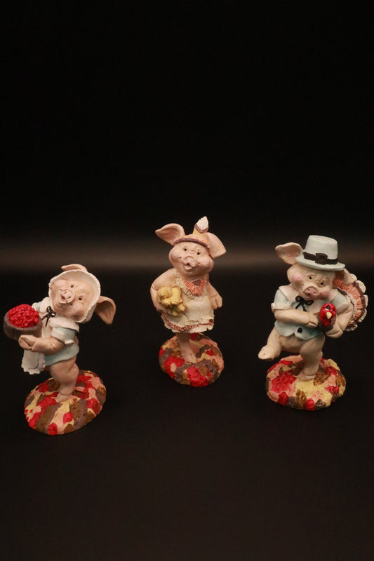 VINTAGE RESIN ENESCO KATHY WISE THANKSGIVING THREE LITTLE PIGS