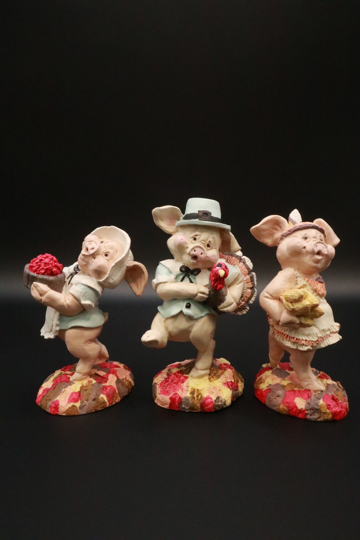 VINTAGE RESIN ENESCO KATHY WISE THANKSGIVING THREE LITTLE PIGS