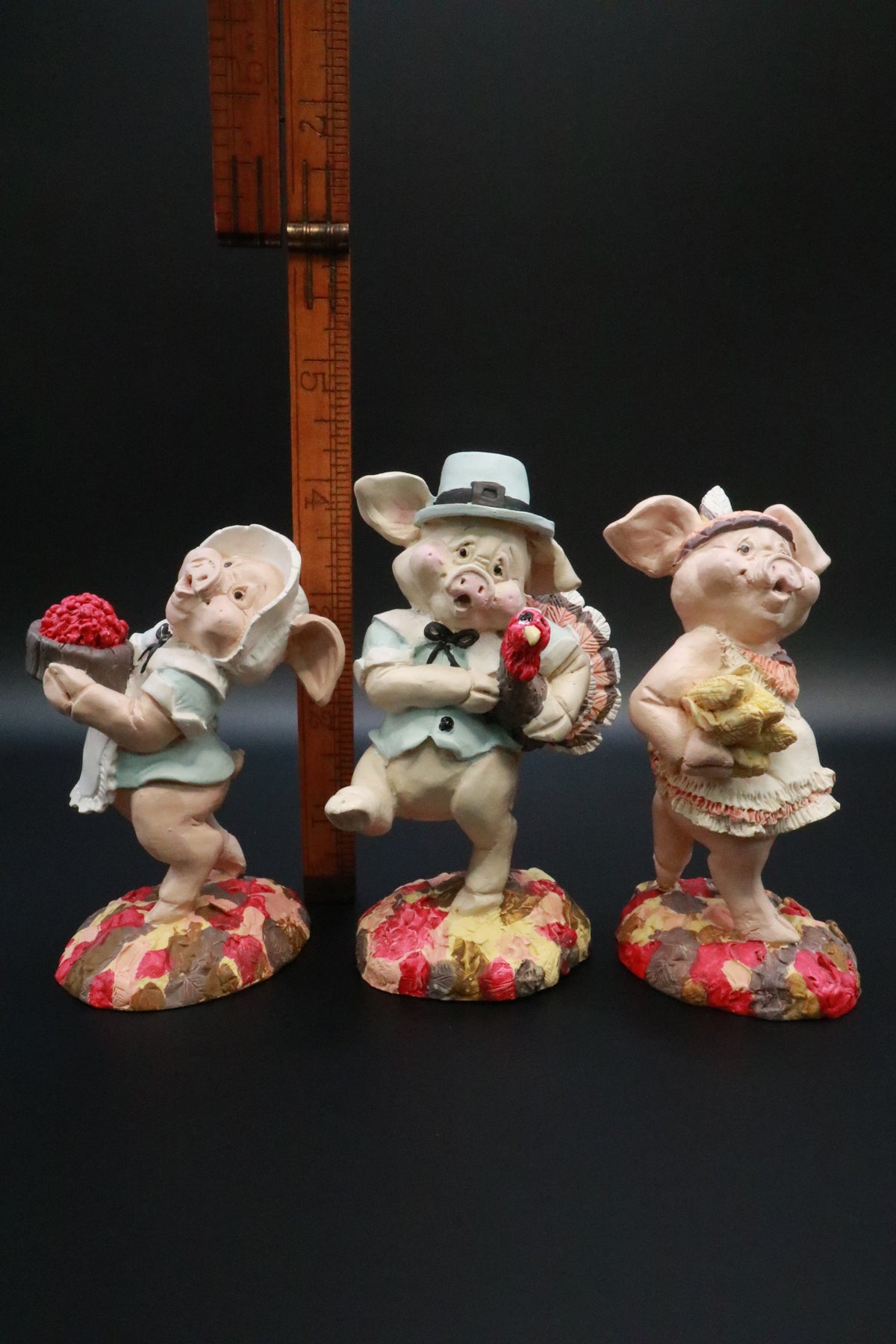 VINTAGE RESIN ENESCO KATHY WISE THANKSGIVING THREE LITTLE PIGS