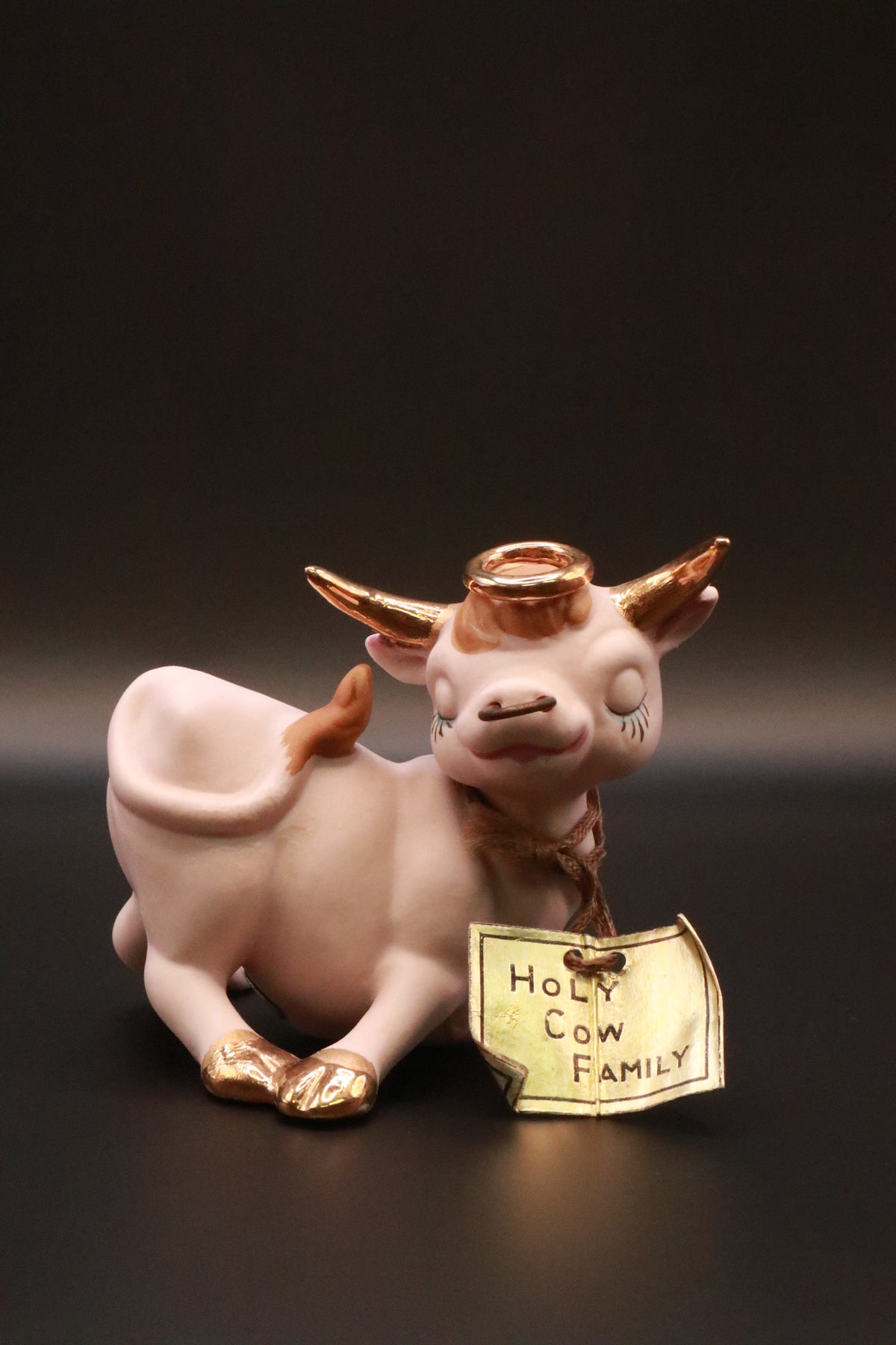 VINTAGE 1950'S NAPCO CERAMICS ANTHROPOMORPHIC HOLY COW FAMILY LONG HORN BULL AND COW BELL COW FIGURINES (SET OF 2)
