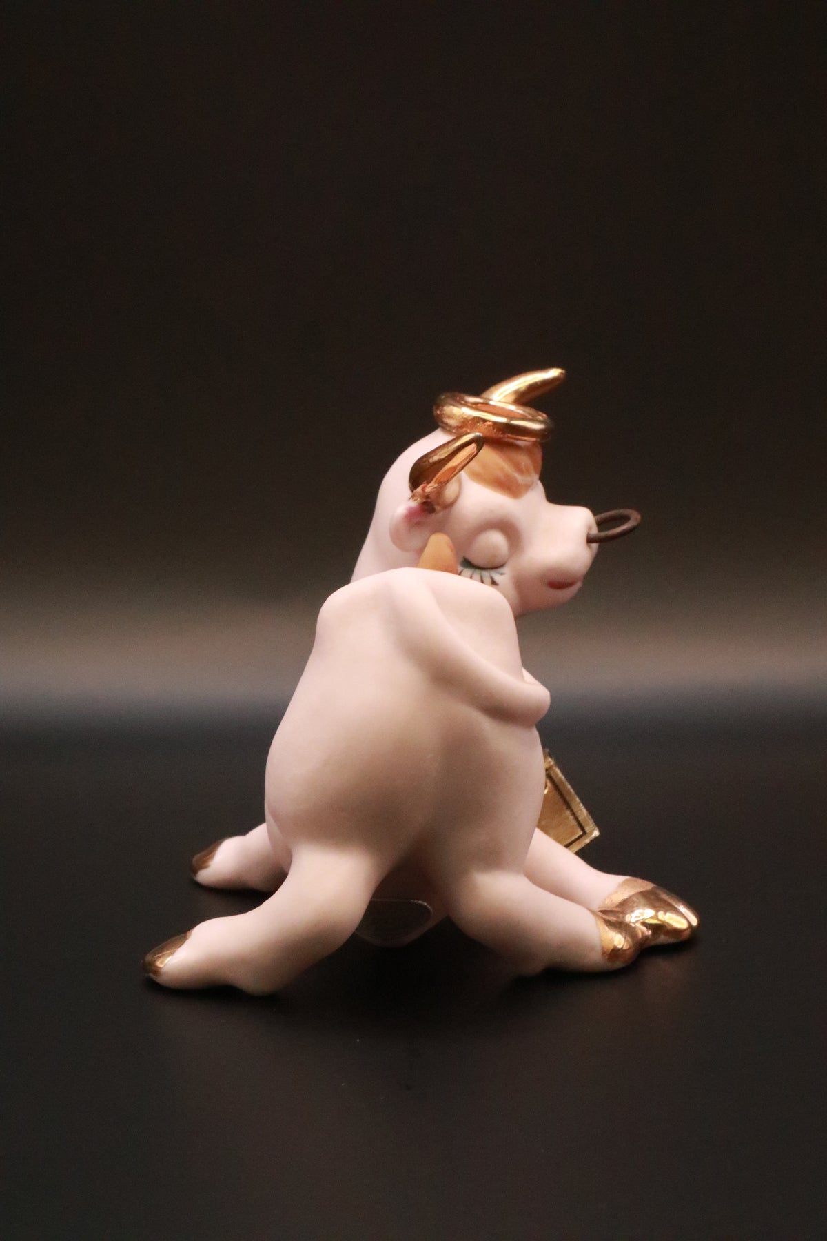 VINTAGE 1950'S NAPCO CERAMICS ANTHROPOMORPHIC HOLY COW FAMILY LONG HORN BULL AND COW BELL COW FIGURINES (SET OF 2)