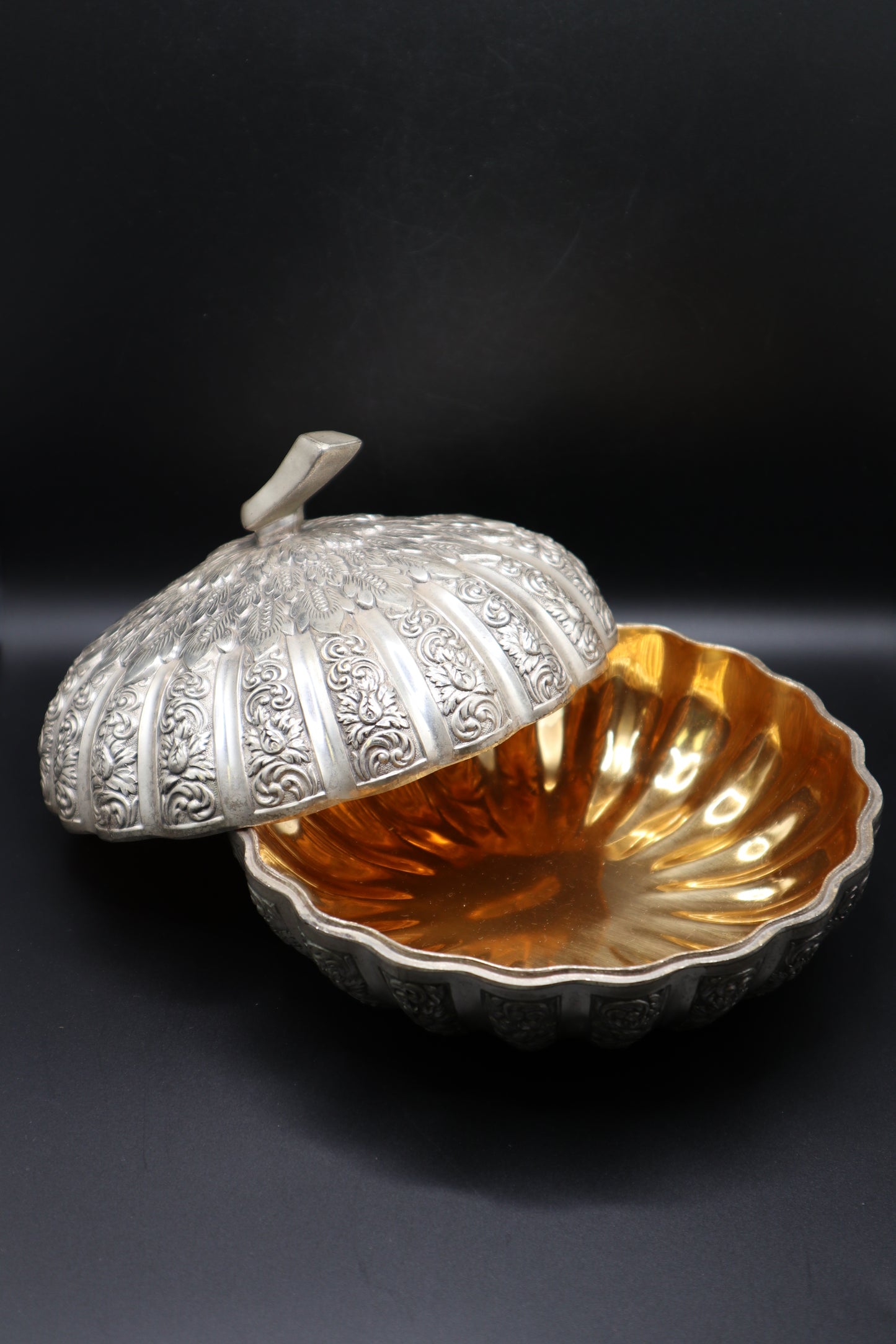 VINTAGE JAPAN SILVER PLATED PUMPKIN CANDY DISH