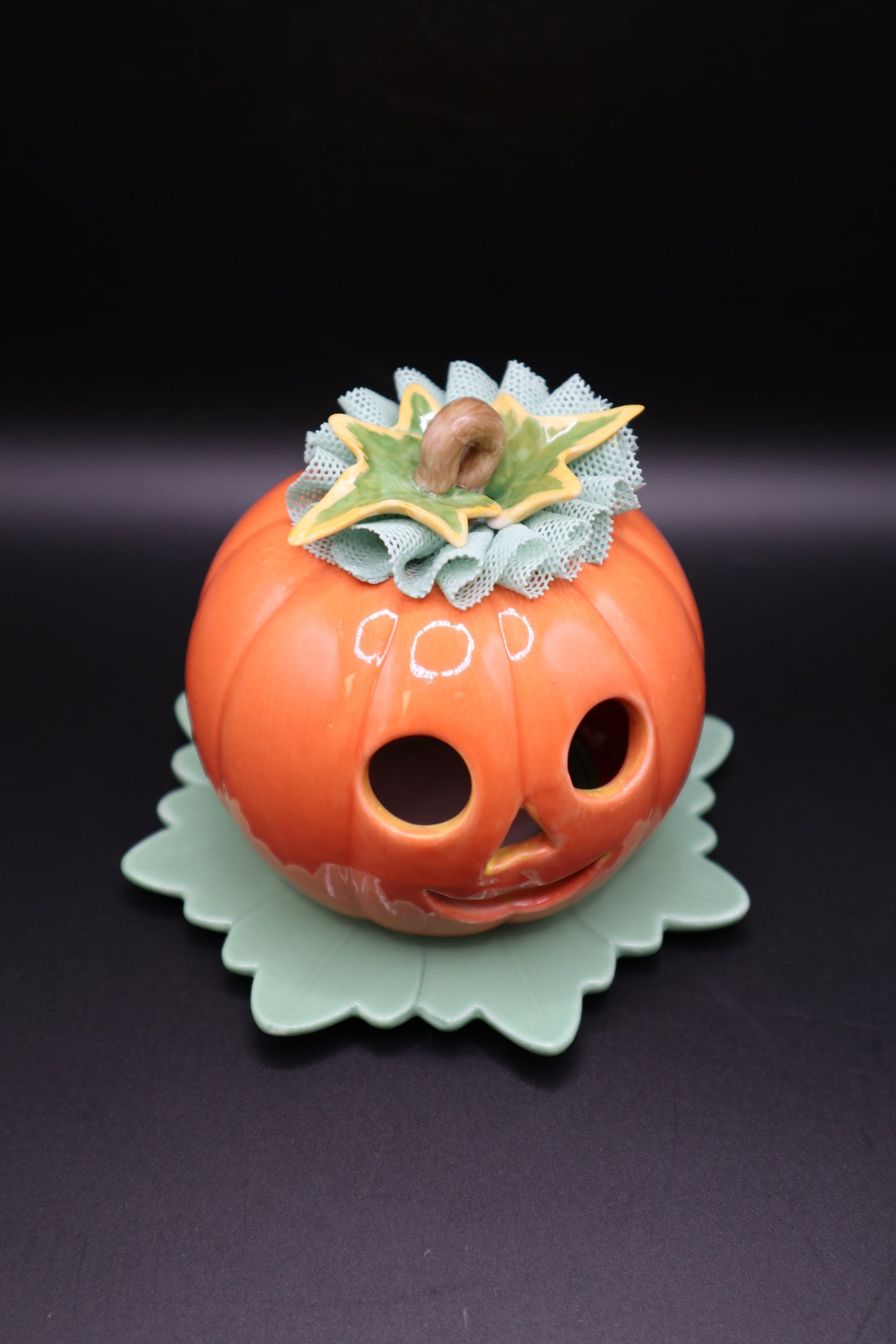 IRISH DRESDEN JACK O LANTERN HALLOWEEN VOTIVE HOLDER