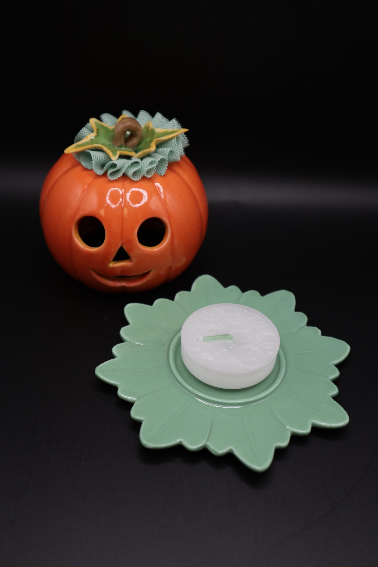 IRISH DRESDEN JACK O LANTERN HALLOWEEN VOTIVE HOLDER