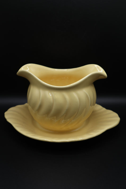FRANCISCAN CORONADO GLOSSY YELLOW GRAY BOWL WITH ATTACHED UNDER PLATE