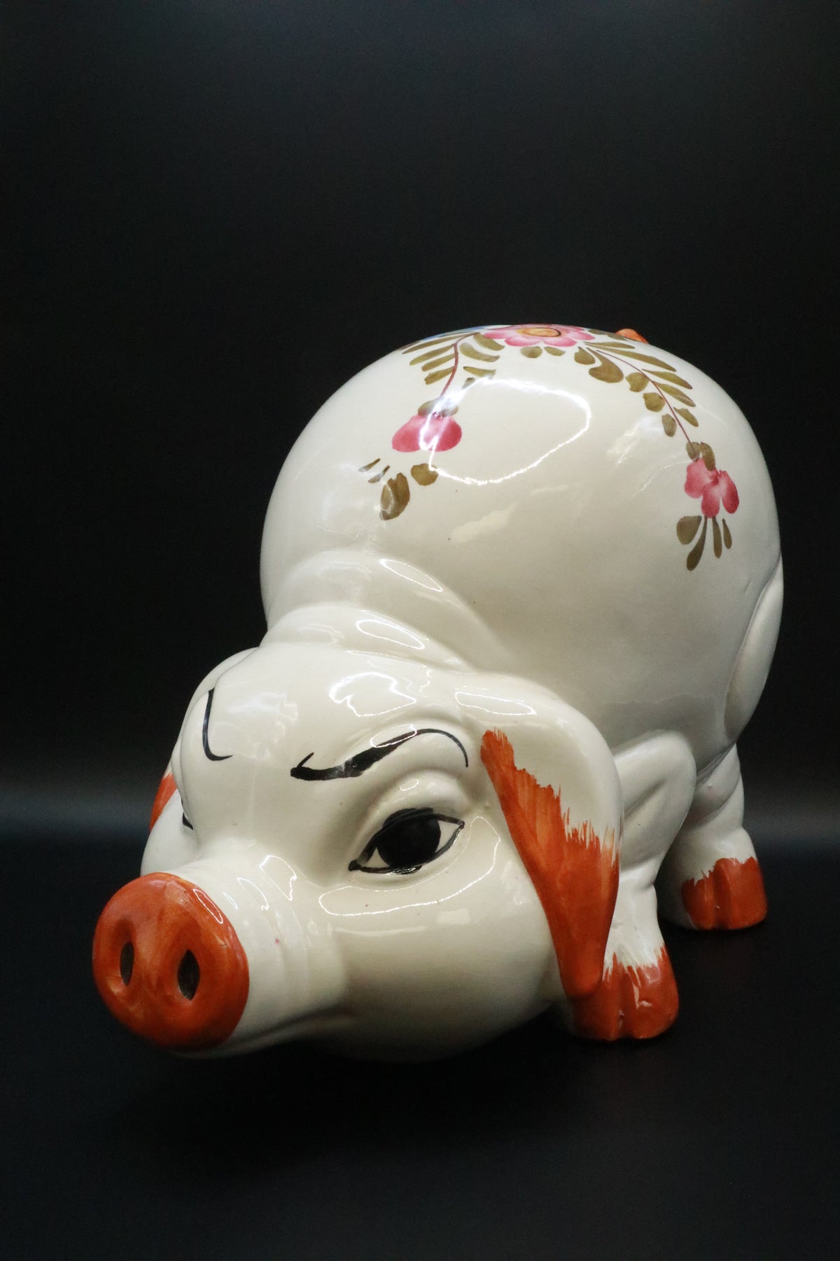 VINTAGE 1970'S ITALIAN LARGE CERAMIC HAND PAINTED PIGGY BANK